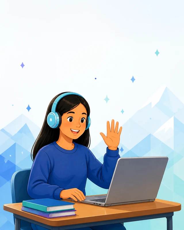 Estudiante participando en una clase en línea mediante un computador portátil.